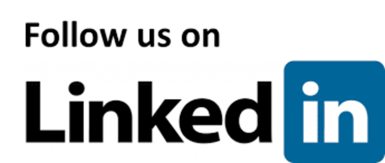 Follow us on LinkedIn with the LinkedIn logo in the text line